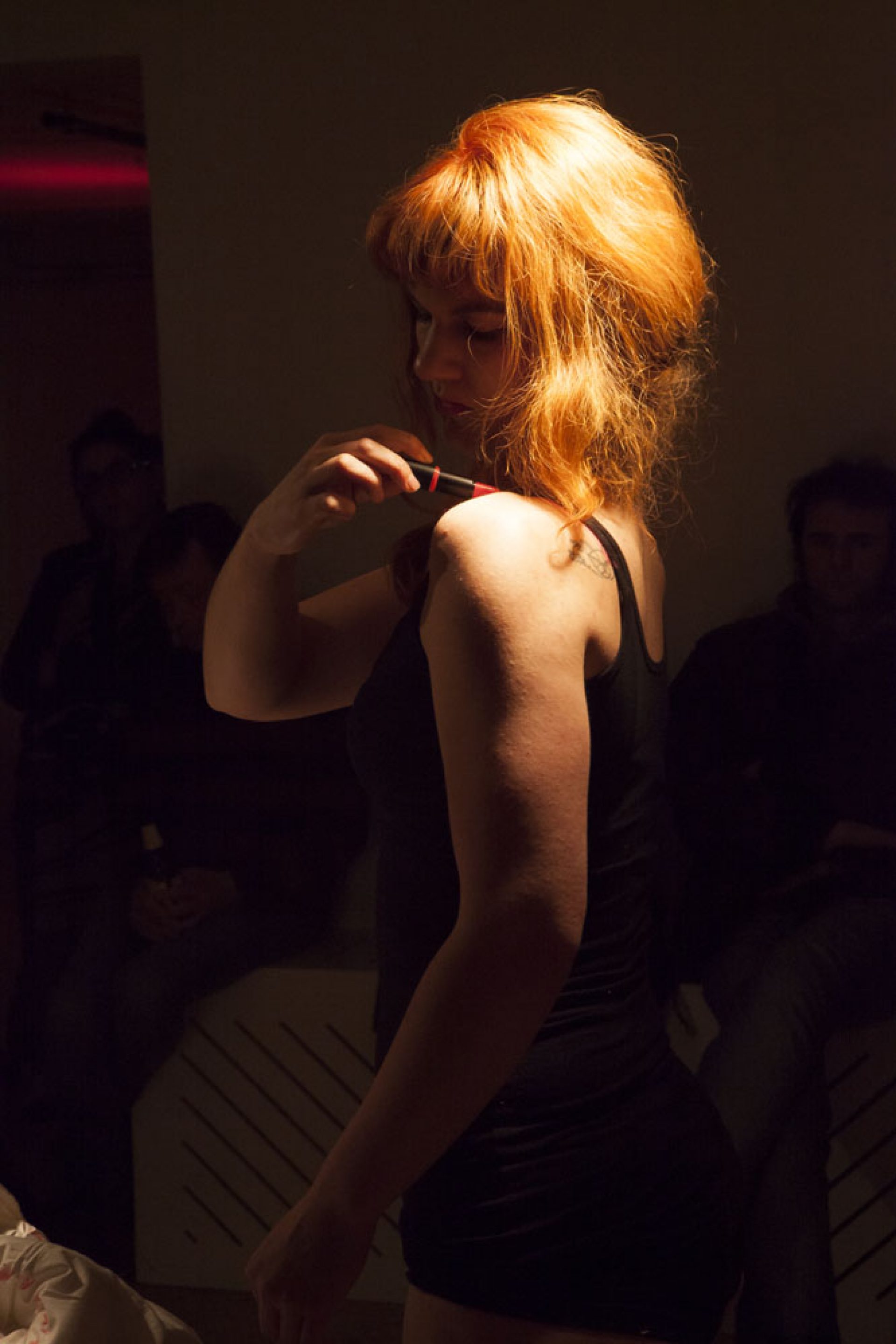 Woman with Lipstick and Blanket